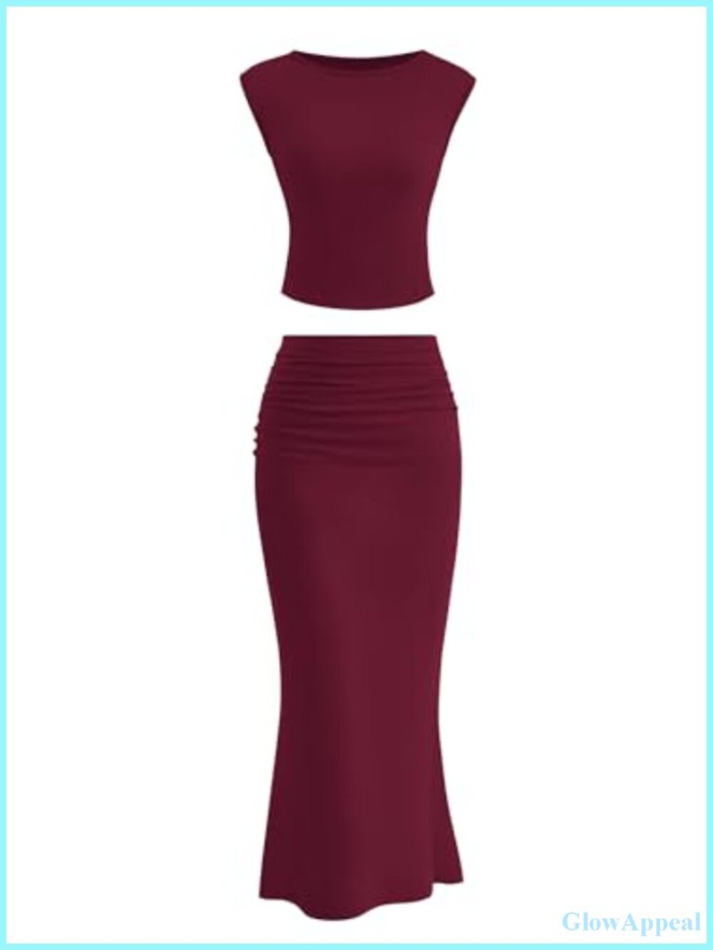 Two Piece Maxi Skirt Set Bodycon Crop Top Ruched Long Skirt Summer Outfits